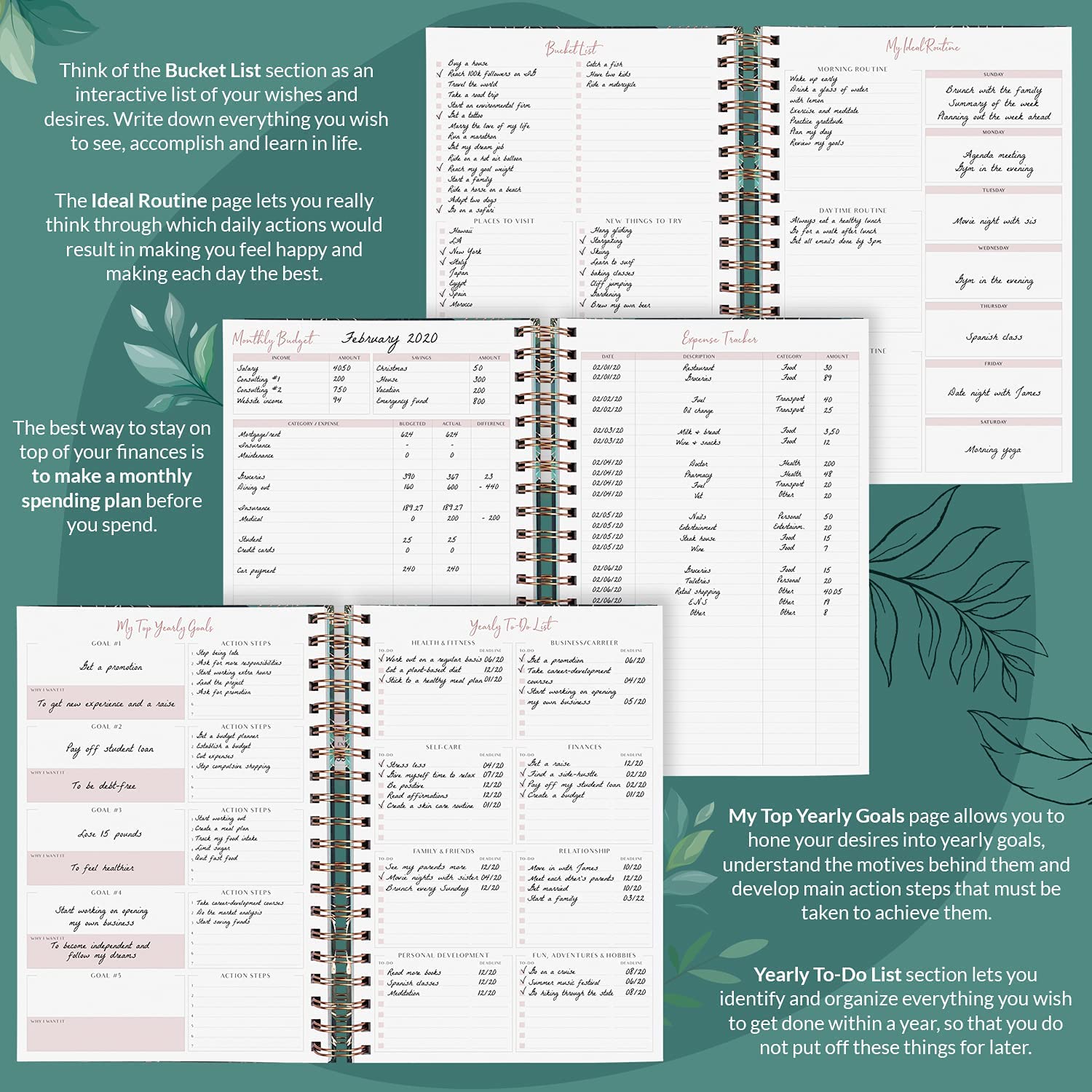 PLANBERRY Large Weekly Planner Premium – Undated Life & Budget Planner to Hit Your Goals & Live Happier – Organizer & Productivity Journal with Habit Tracker – 8x10.4″ Hardcover (African Terracotta) - Image 5